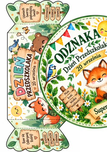 DYPLOM + MEDAL + 2x CUKIEREK NA PREZENT ZESTAW NA DZIEŃ PRZEDSZKOLAKA -  4 STRONY 