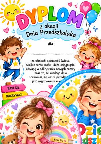 DYPLOM + MEDAL + 2x CUKIEREK NA PREZENT ZESTAW NA DZIEŃ PRZEDSZKOLAKA -  5 STRON 