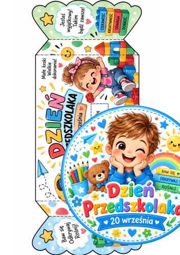 DYPLOM + MEDAL + 2x CUKIEREK NA PREZENT ZESTAW NA DZIEŃ PRZEDSZKOLAKA - 5 STRON  