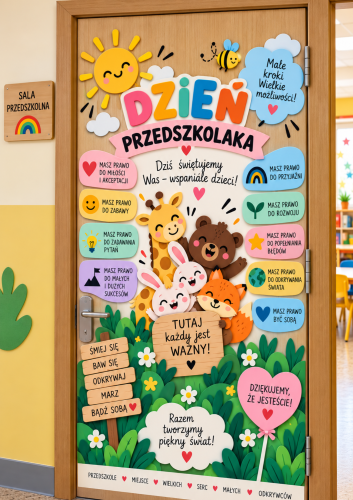 DEKORACJA/PLAKAT NA GAZETKĘ DRZWI NA DZIEŃ PRZEDSZKOLAKA 6,12 STRON 