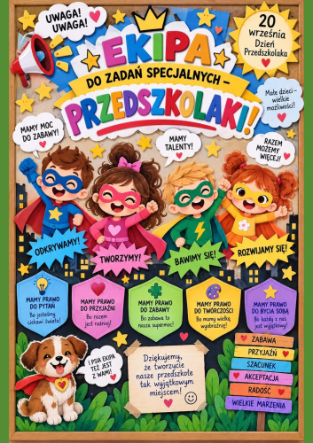 DEKORACJA/PLAKAT NA GAZETKĘ DRZWI NA DZIEŃ PRZEDSZKOLAKA 6,12 STRON 
