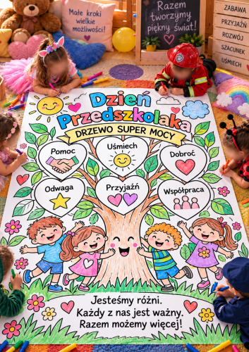 DZIEŃ PRZEDSZKOLAKA- DRZEWO SUPER MOCY KOLOROWANKA XXL 12 STRON 