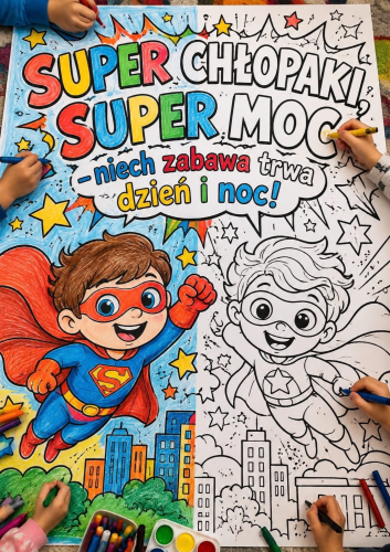 SUPER CHŁOPAKI - SUPER MOC KOLOROWANKA NA DZIEŃ CHŁOPAKA XXL - 9, 16 STRON 