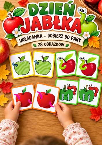 UKŁADANKA DOBIERZ DO PARY DZIEŃ JABŁKA - 28 OBRAZKÓW
