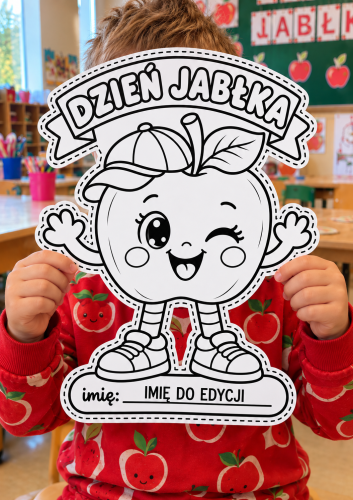 DZIEŃ JABŁKA - IMIĘ DO EDYCJI , PRACA PLASTYCZNA 4 WZORY