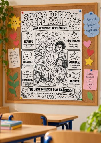 SZKOŁA DOBRYCH RELACJI-  PLAKAT XXL DO KOLOROWANIA -  9   STRON + WKLEJKA A4