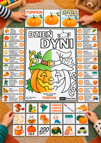 DZIEŃ DYNI WIEDZA W PIGUŁCE + KOLOROWANKA XXL 9/A4. RAZEM 22 STRONY 