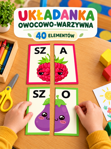 UKŁADANKA OWOCOWO WARZYWNA, GŁOSKI SZ W SYLABIE  - 40 ELEMENTÓW