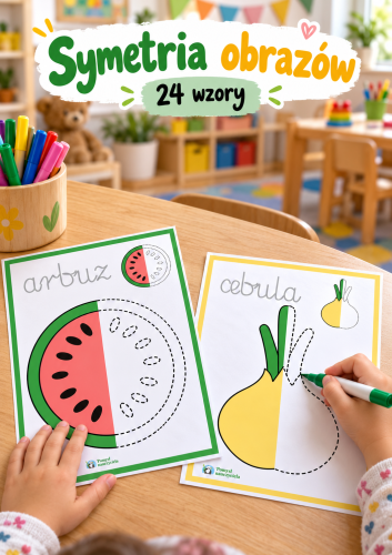 SYMETRIA OBRAZKÓW + PISANIE PO ŚLADZIE WYRAZÓW I LITER 24 - OBRAZKI 