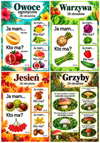 5 JESIENNYCH ZESTAWÓW KARTY DO GRY - JA MAM...KTO MA? 