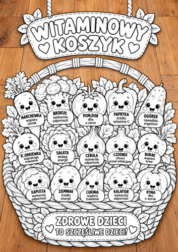 WITAMINOWY KOSZYK KOLOROWANKA XXL - 16 STRON + WKLEJKA A4