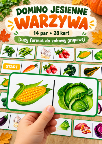 DOMINO JESIENNE WARZYWA DUŻA WERSJA NA DYWAN  DLA CAŁEJ GRUPY - 28 KART 