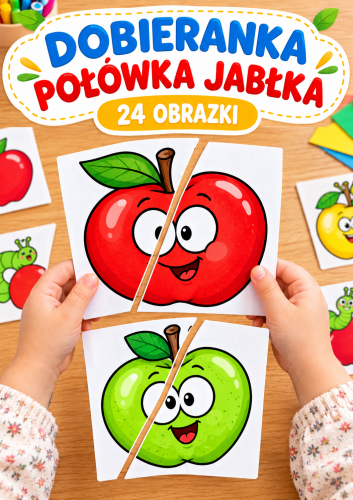 POŁÓWKA JABŁKA - DOBIERANKA - 24 OBRAZKI