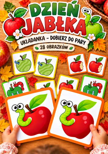 UKŁADANKA DOBIERZ DO PARY DZIEŃ JABŁKA - 28 OBRAZKÓW