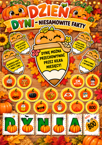 PROJEKT NIESAMOWITE FAKTY O DYNI - 15 INFORMACJI NA STRZAŁKACH+ KARTY OBRAZKOWE +NAPIS+ PLAKAT XXL 39 STRON