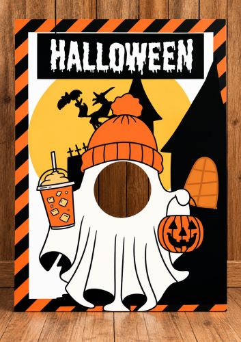 Halloweenowy standee z duchem i dynią.png