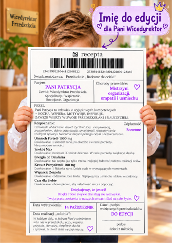 RECEPTA DO EDYCJI DLA PANI WICE-DYRETOR PRZEDSZKOLA Z OKAZJI DNIA NAUCZYCIELA - 1 STRONA  