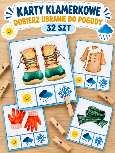KARTY KLAMERKOWE - DOBIERZ UBRANIE DO POGODY 32 SZTUKI