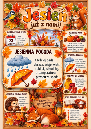 JESIEŃ JUŻ Z NAMI DEKORACJA NA GAZETKĘ, DWIE WIELKOŚCI + ELEMENTY DO OZDOBY.   RAZEM  31 STRON