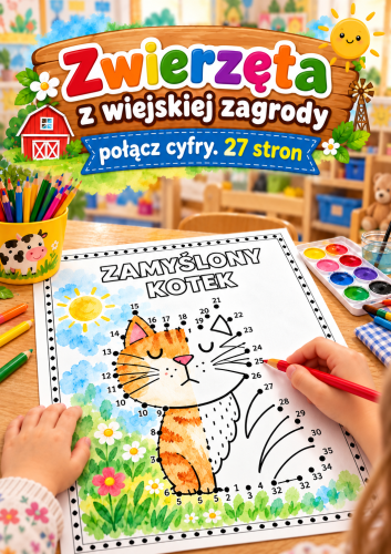 ZWIERZĘTA Z WIEJSKIEJ ZAGRODY - ŁĄCZENIE CYFR - 27 STRON
