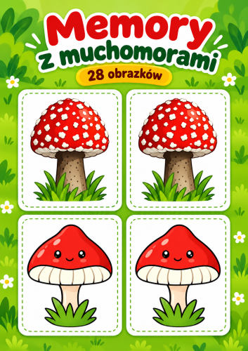 MEMORY Z MUCHOMORAMI - 28 OBRAZKÓW