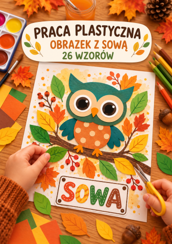 PRACA PLASYTYCZNA - OBRAZEK Z SOWĄ DO WYCINANIA - 26 WZORÓW 