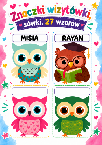 SOWY ZNACZKI, WIZYTÓWKI  27 WZORÓW