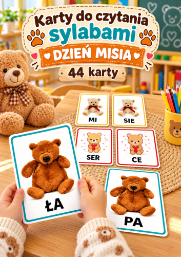KARTY DO CZYTANIA SYLABAMI MISIE - 44 KARTY