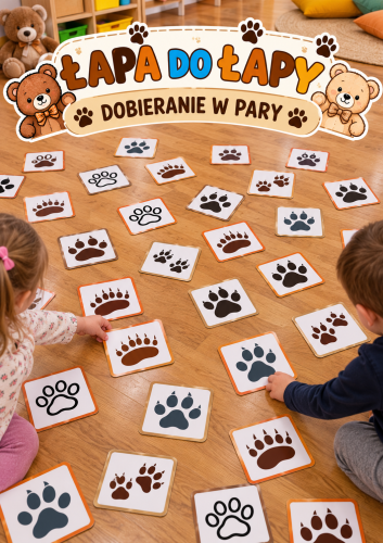 ZABAWA ŁAPA DO ŁAPY - DOBIERANIE W PARY - 32 OBRAZKI 