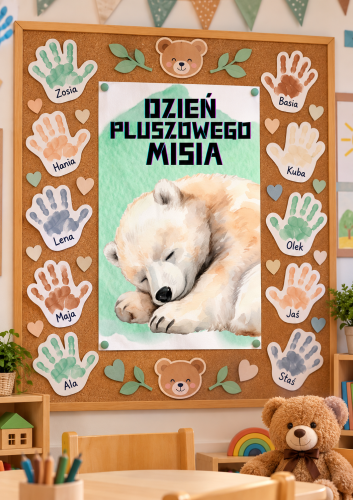 PLAKAT NA DRZWI, DEKORACJ NA GAZETKE DZIEŃ PLUSZOWEGO MISIA -20 STRON  
