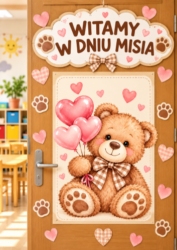 WITAMY W DNIU MISIA DEKORACJA XXL 6,12 STRON + NAPIS + SERCA I ŁAPKI
