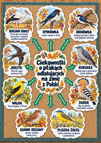 CIEKAWOSTKI O PTAKACH ODLATUJĄCYCH NA ZIMĘ Z POLSKI 11 STRON