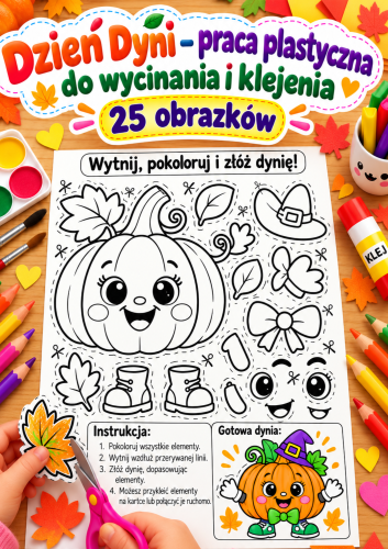 DZIEŃ DYNI PRACA PLASTYCZNA DO WYCINANIA I KLEJENIA- 25 OBRAZKÓW