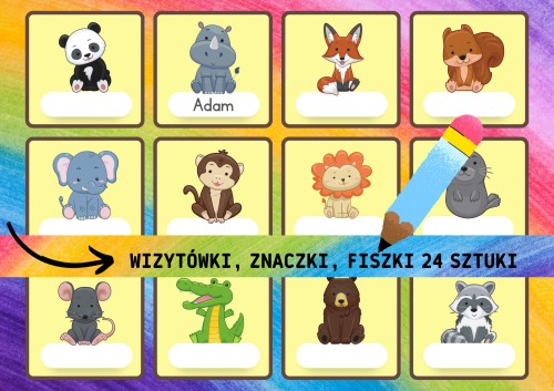 ZNACZKI WIZYTÓWKI FISZKI ZWIERZĄTKA