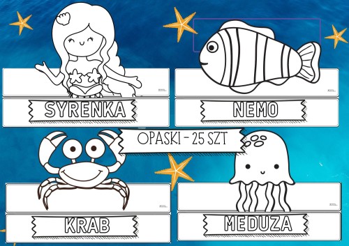 OPASKI SYRENA I PRZYJACIELE, KARTY MANUALNE DO WYCINANIA I PRAC PLASTYCZNYCH 