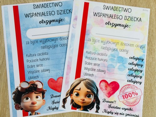 ŚWIADECTWO WSPANIAŁEGO DZIECKA 18 WZORÓW
