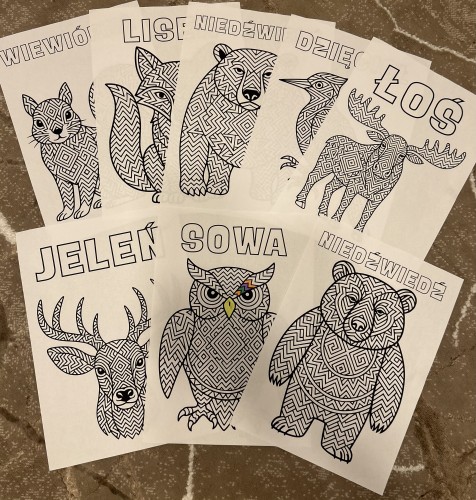 ZESTAW 5 Zwierzęta leśne mozaika do kolorowania. Zestaw wydrukowany gotowy do wysyłki . 