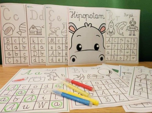 ZESTAW 65. Karty pracy alfabet Plus gratis alfabet na ścianę wydrukowane i gotowe do wysyłki